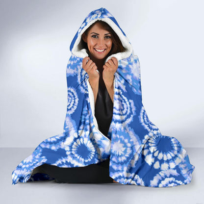 Tie Dye Blue Design Print Hooded Blanket-JTAMIGO.COM