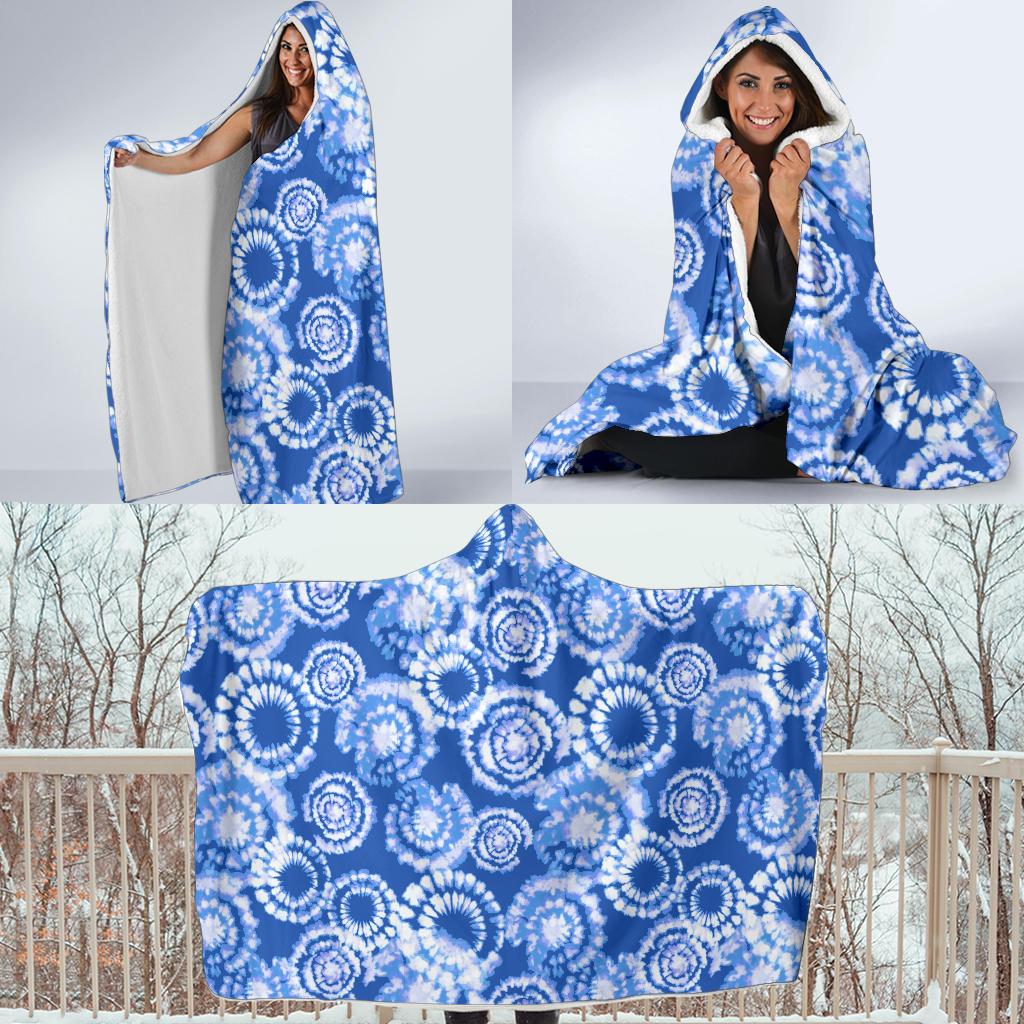 Tie Dye Blue Design Print Hooded Blanket-JTAMIGO.COM