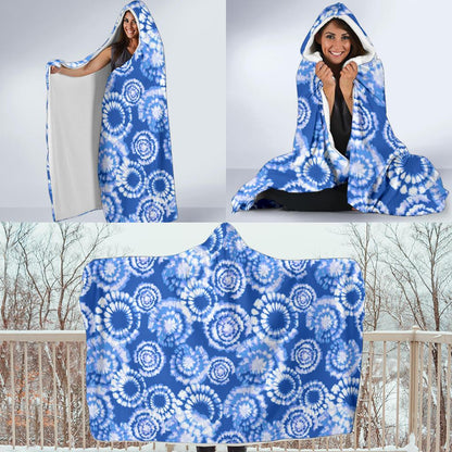 Tie Dye Blue Design Print Hooded Blanket-JTAMIGO.COM