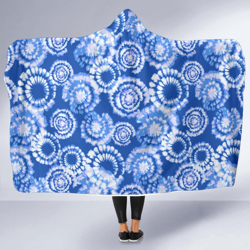 Tie Dye Blue Design Print Hooded Blanket-JTAMIGO.COM