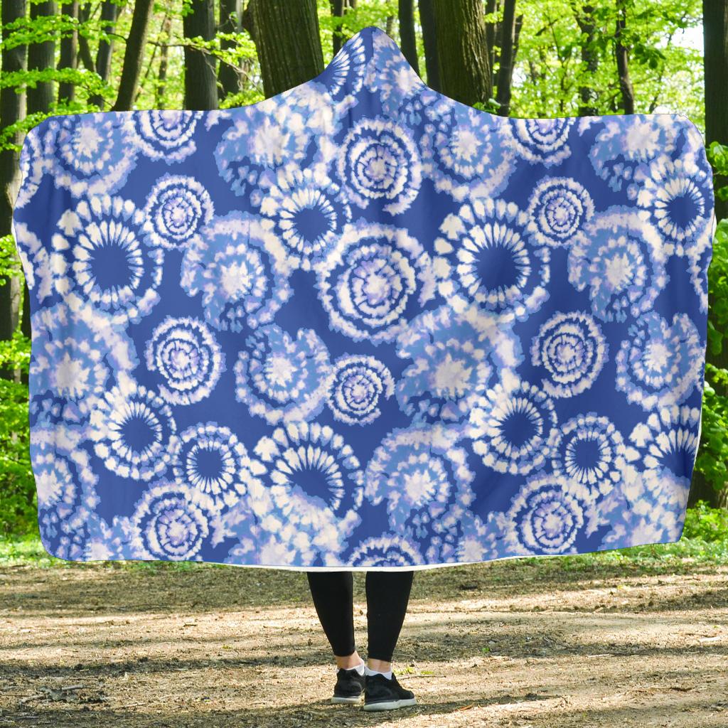 Tie Dye Blue Design Print Hooded Blanket-JTAMIGO.COM