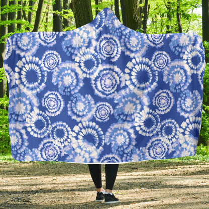 Tie Dye Blue Design Print Hooded Blanket-JTAMIGO.COM