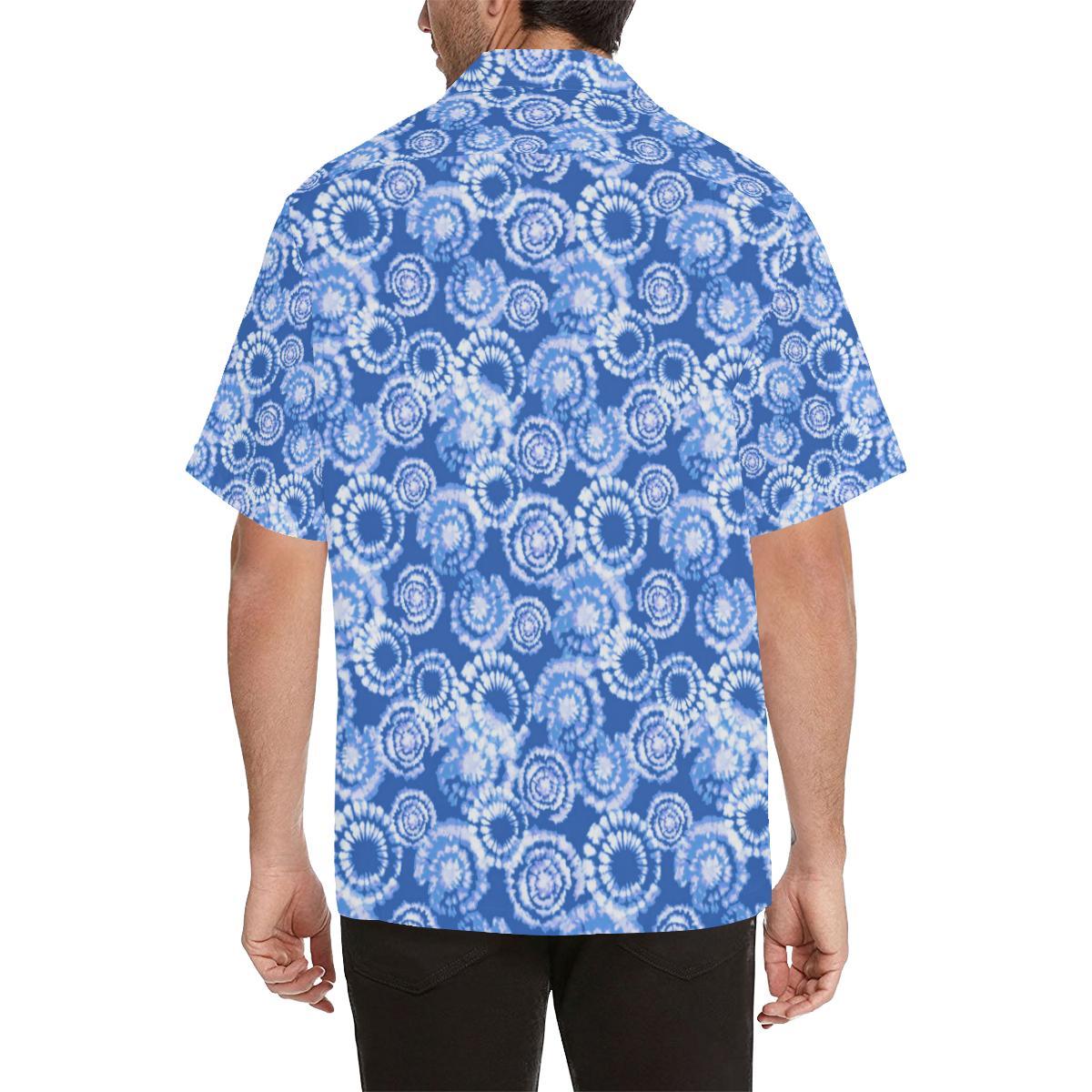 Tie Dye Blue Design Print Men Aloha Hawaiian Shirt