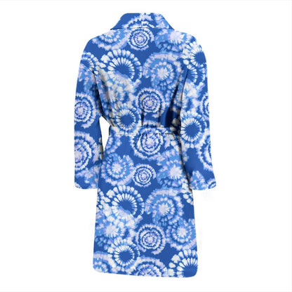 Tie Dye Blue Design Print Men Bath Robe-JTAMIGO.COM