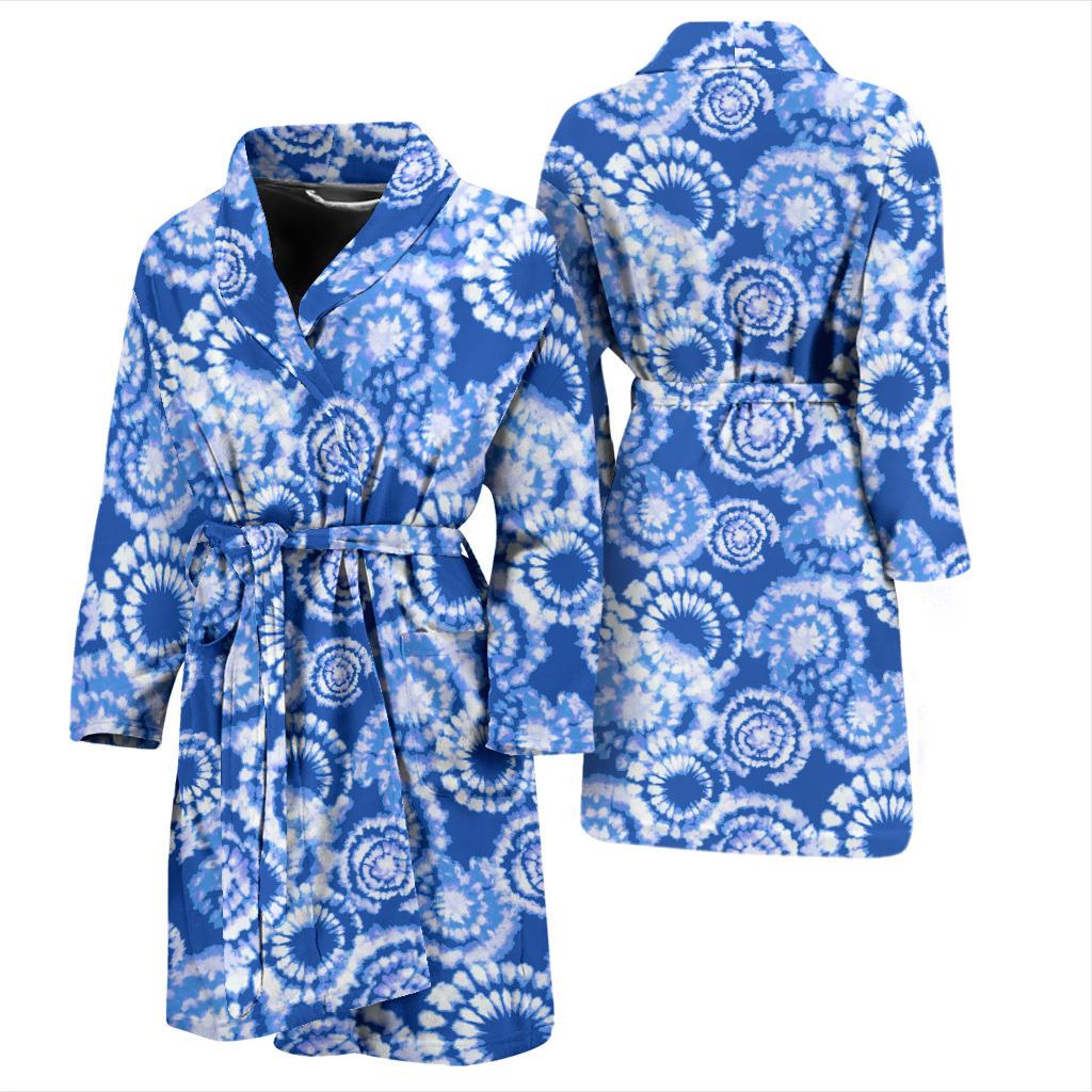 Tie Dye Blue Design Print Men Bath Robe-JTAMIGO.COM