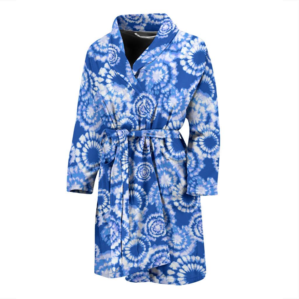 Tie Dye Blue Design Print Men Bath Robe-JTAMIGO.COM