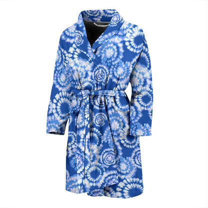 Tie Dye Blue Design Print Men Bath Robe-JTAMIGO.COM