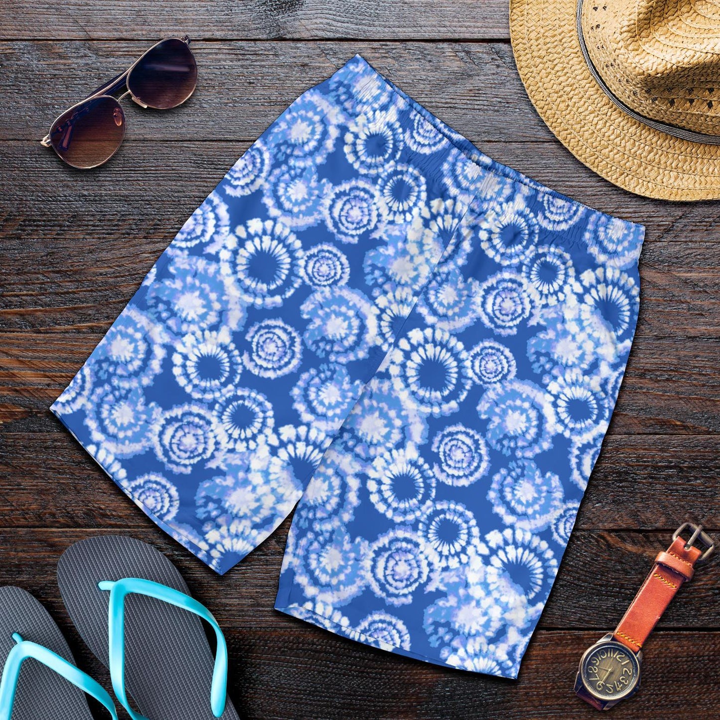 Tie Dye Blue Design Print Mens Shorts-JTAMIGO.COM