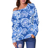 Tie Dye Blue Design Print Off Shoulder Sweatshirt