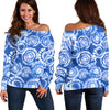 Tie Dye Blue Design Print Off Shoulder Sweatshirt