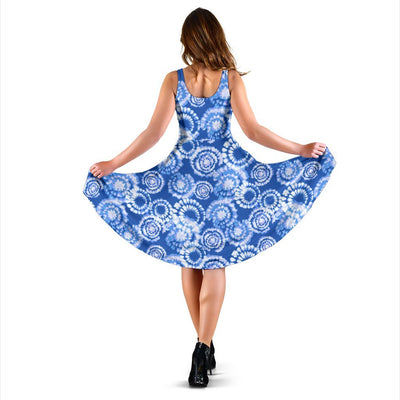 Tie Dye Blue Design Print Sleeveless Dress