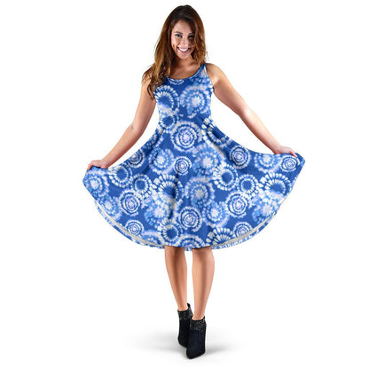 Tie Dye Blue Design Print Sleeveless Dress