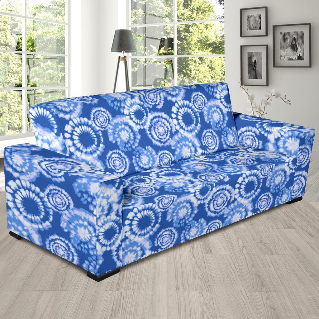 Tie Dye Blue Design Print Sofa Slipcover-JTAMIGO.COM