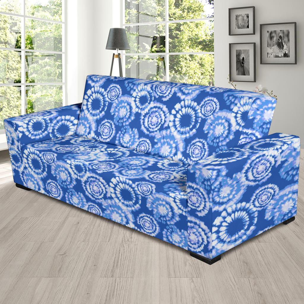 Tie Dye Blue Design Print Sofa Slipcover-JTAMIGO.COM