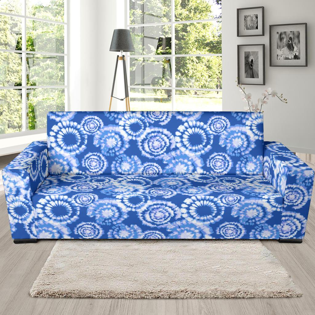 Tie Dye Blue Design Print Sofa Slipcover-JTAMIGO.COM