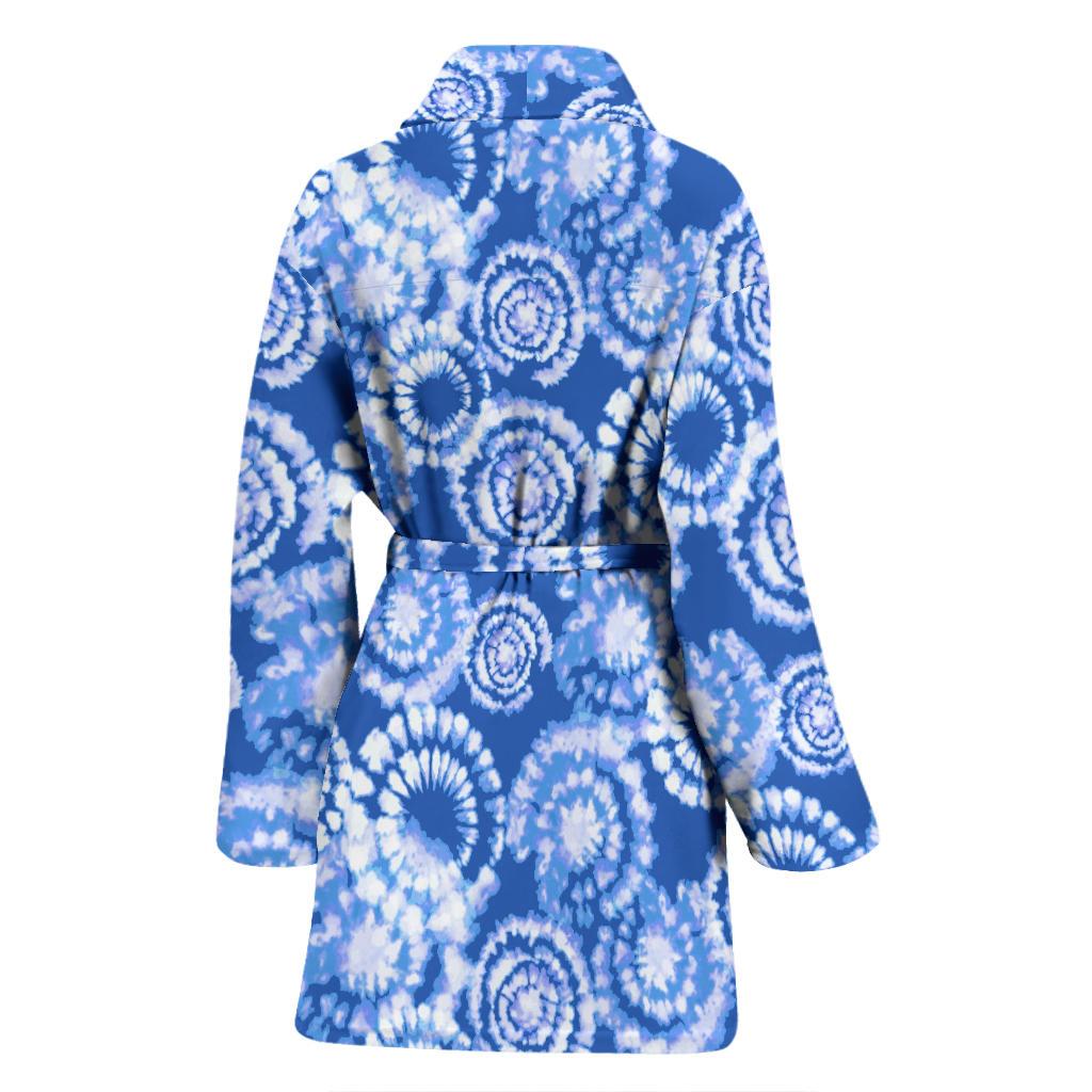 Tie Dye Blue Design Print Women Bath Robe-JTAMIGO.COM
