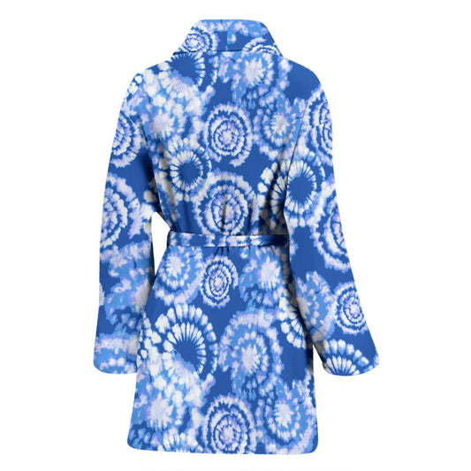 Tie Dye Blue Design Print Women Bath Robe-JTAMIGO.COM