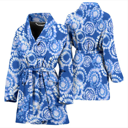 Tie Dye Blue Design Print Women Bath Robe-JTAMIGO.COM