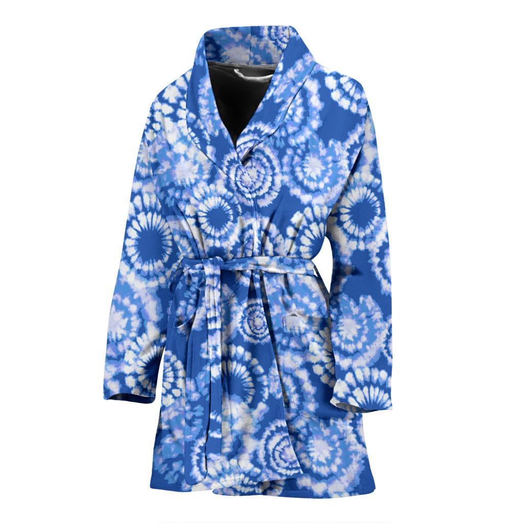 Tie Dye Blue Design Print Women Bath Robe-JTAMIGO.COM