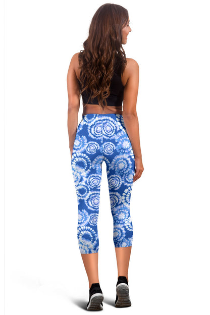 Tie Dye Blue Design Print Women Capris