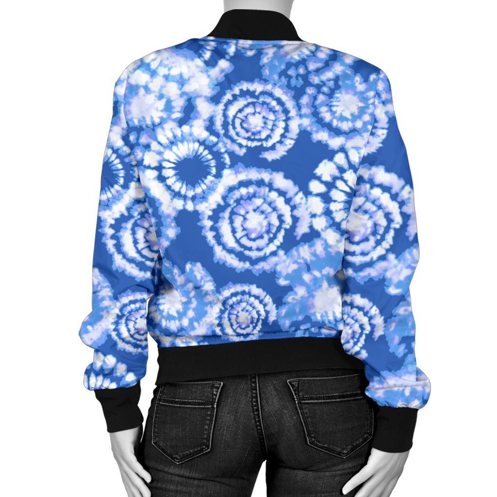 Tie Dye Blue Design Print Women Casual Bomber Jacket