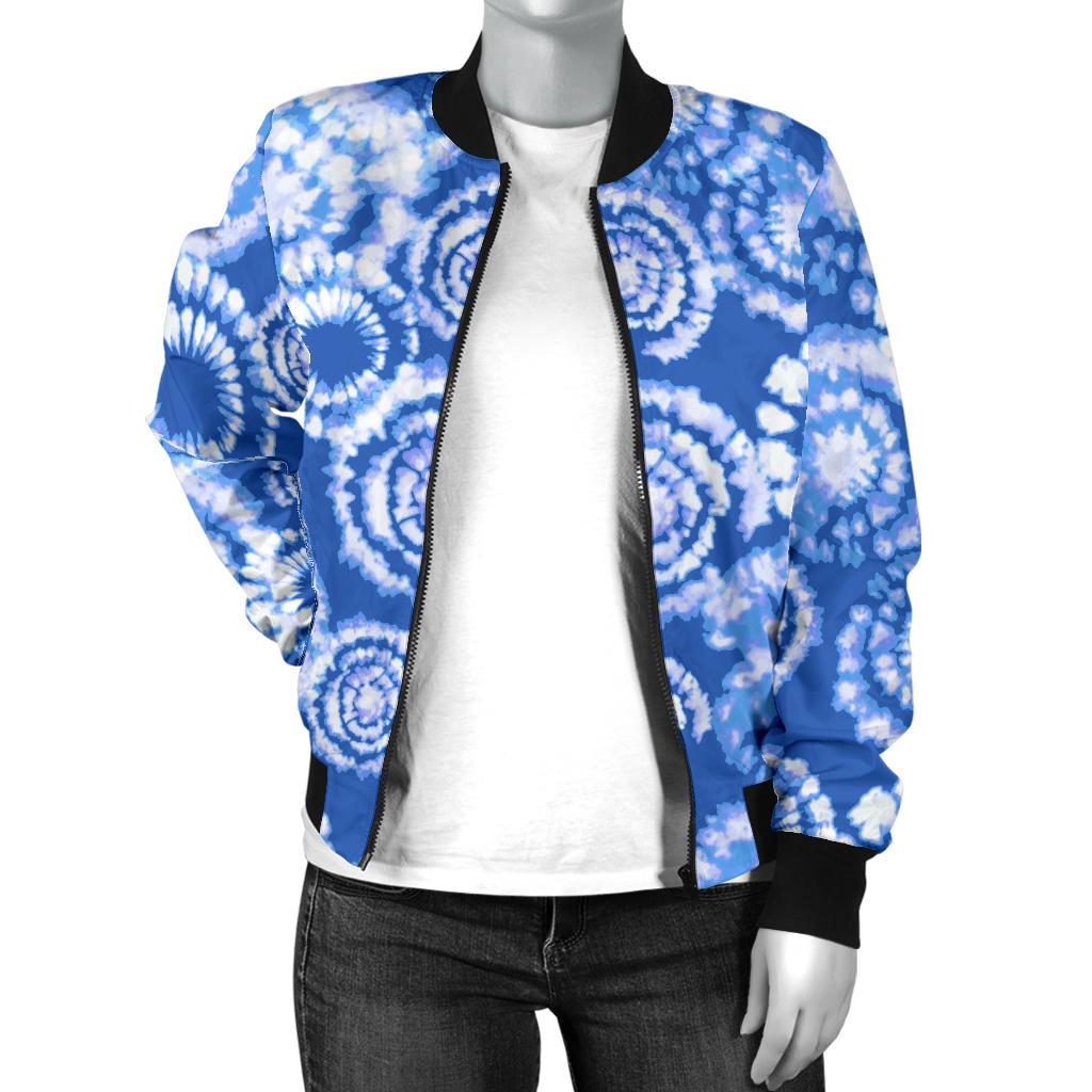 Tie Dye Blue Design Print Women Casual Bomber Jacket