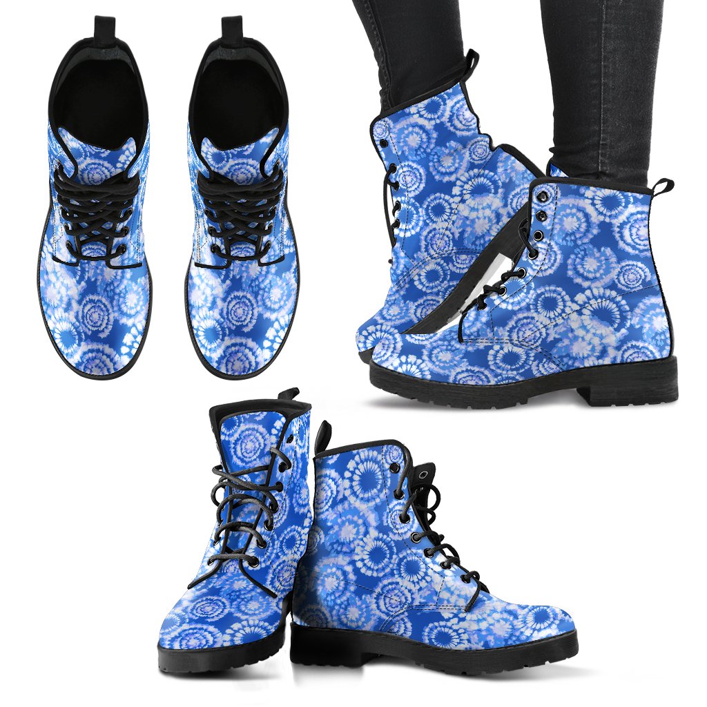 Tie Dye Blue Design Print Women Leather Boots-JTAMIGO.COM