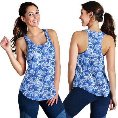 Tie Dye Blue Design Print Women Racerback Tank Top