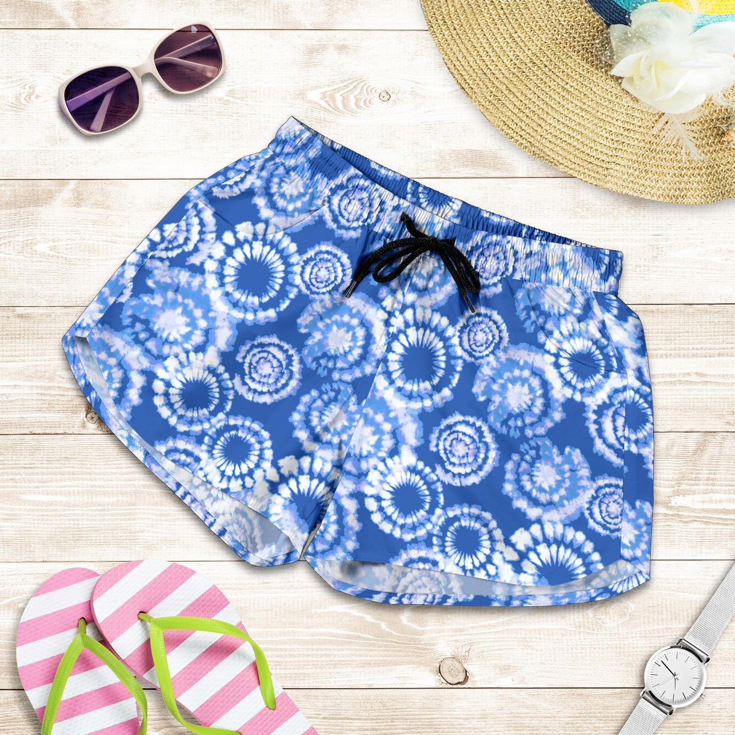 Tie Dye Blue Design Print Women Shorts-JTAMIGO.COM