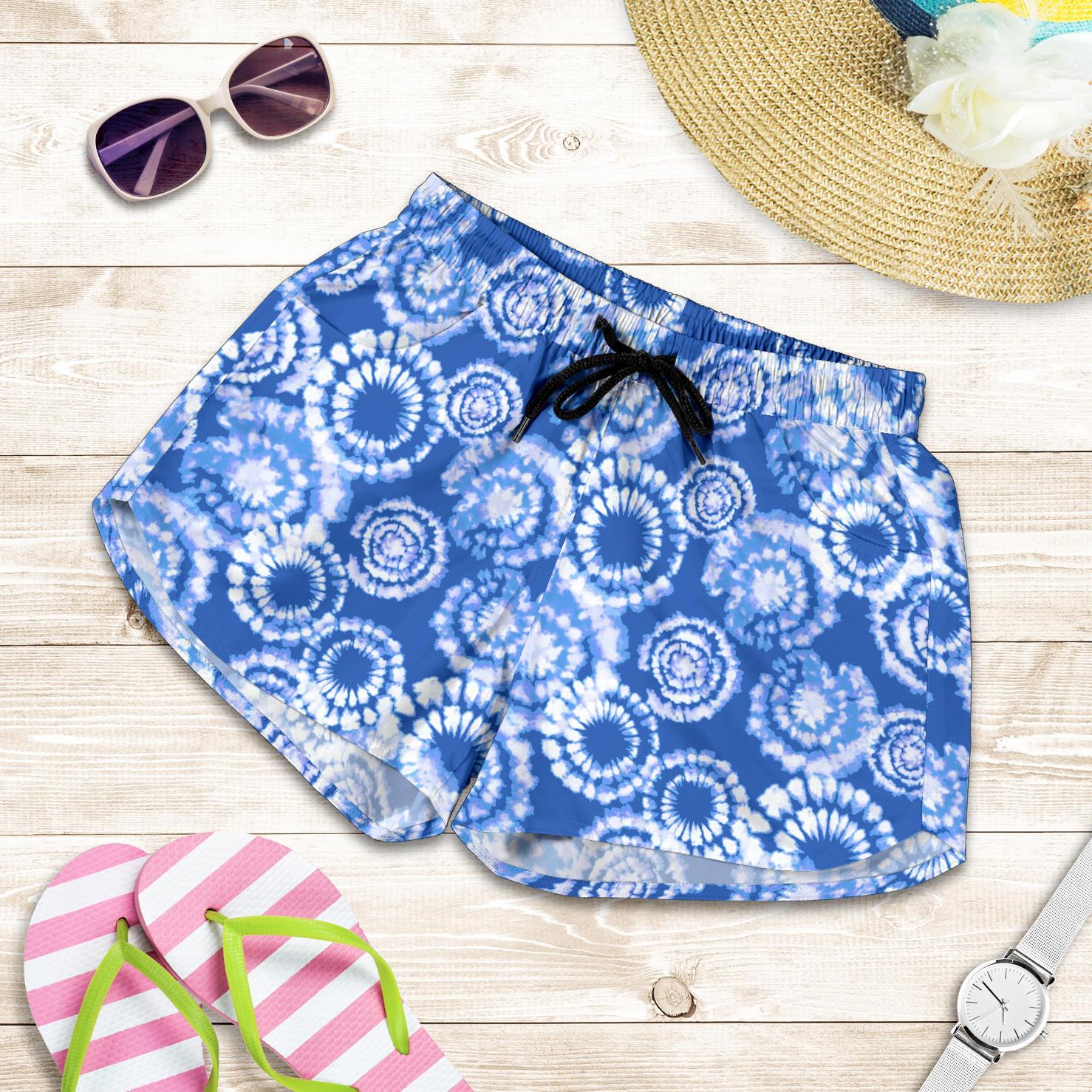 Tie Dye Blue Design Print Women Shorts-JTAMIGO.COM
