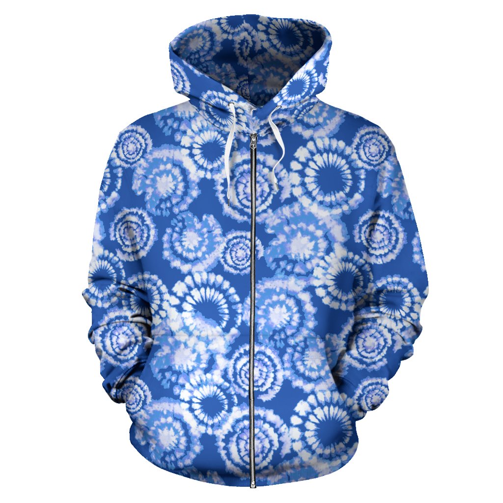 Tie Dye Blue Design Print Zip Up Hoodie