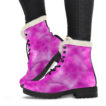Tie Dye Pink Design Print Faux Fur Leather Boots-JTAMIGO.COM