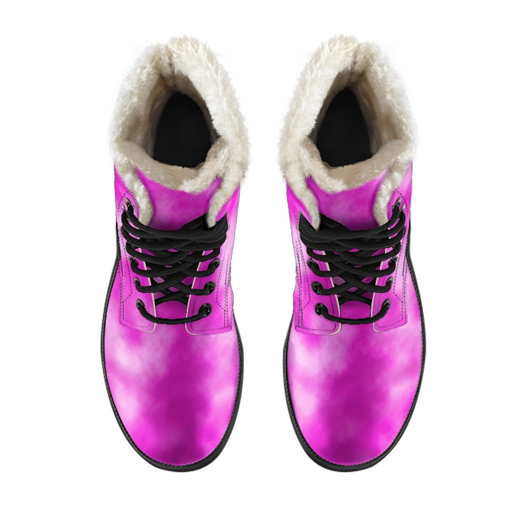 Tie Dye Pink Design Print Faux Fur Leather Boots-JTAMIGO.COM