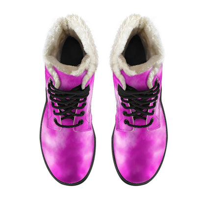Tie Dye Pink Design Print Faux Fur Leather Boots-JTAMIGO.COM