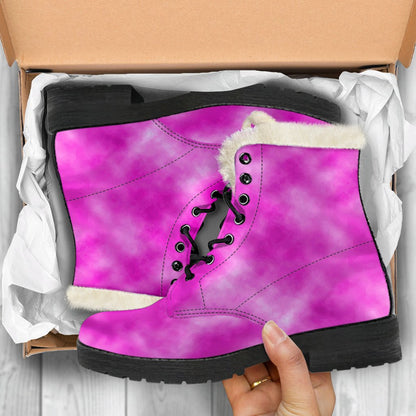 Tie Dye Pink Design Print Faux Fur Leather Boots-JTAMIGO.COM