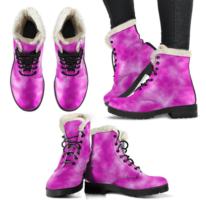 Tie Dye Pink Design Print Faux Fur Leather Boots-JTAMIGO.COM