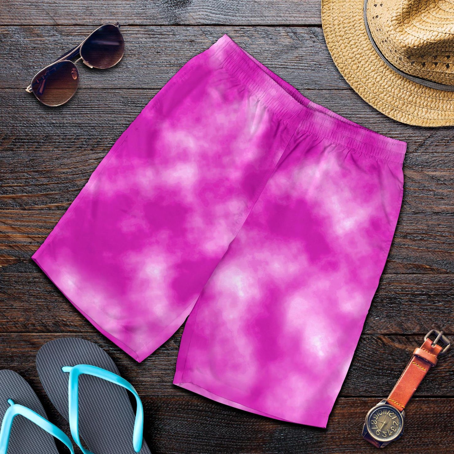 Tie Dye Pink Design Print Mens Shorts-JTAMIGO.COM