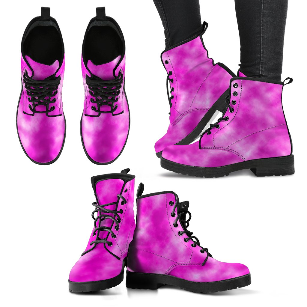 Tie Dye Pink Design Print Women Leather Boots-JTAMIGO.COM