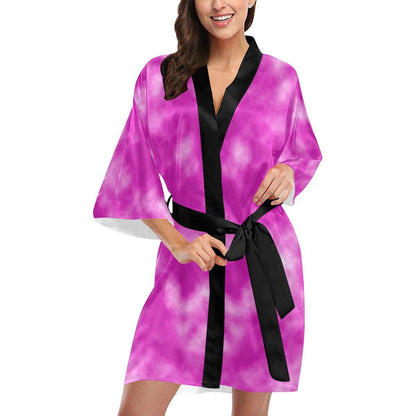 Tie Dye Pink Design Print Women Short Kimono Robe
