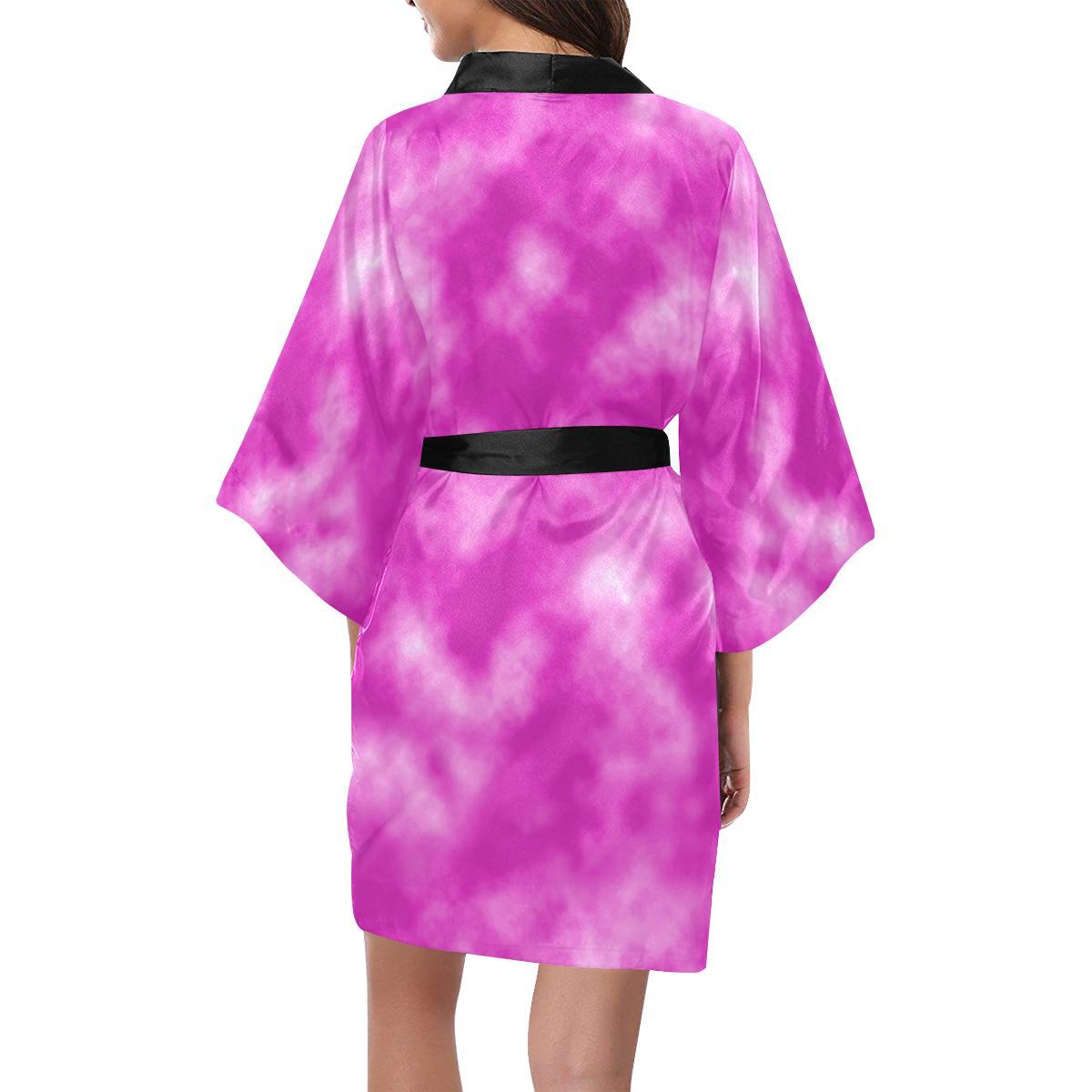 Tie Dye Pink Design Print Women Short Kimono Robe