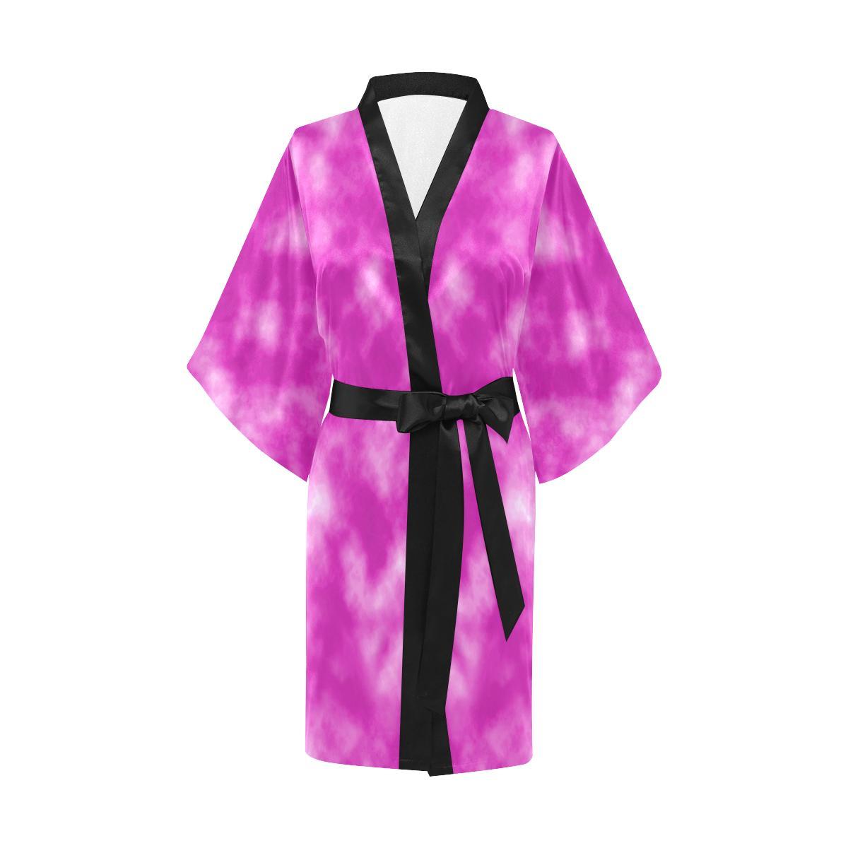 Tie Dye Pink Design Print Women Short Kimono Robe