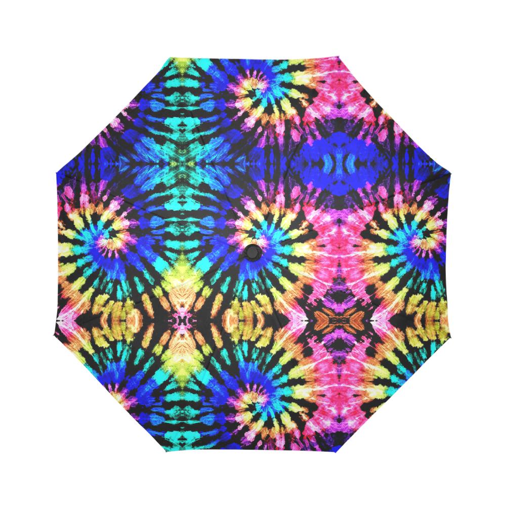 Tie Dye Rainbow Design Print Automatic Foldable Umbrella