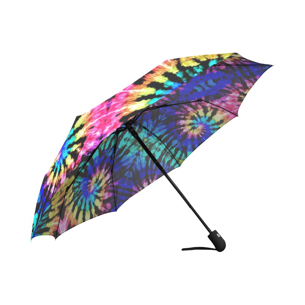 Tie Dye Rainbow Design Print Automatic Foldable Umbrella