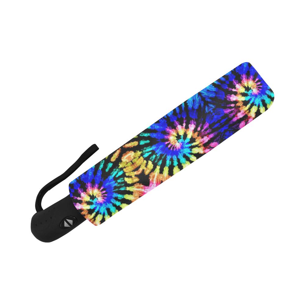 Tie Dye Rainbow Design Print Automatic Foldable Umbrella