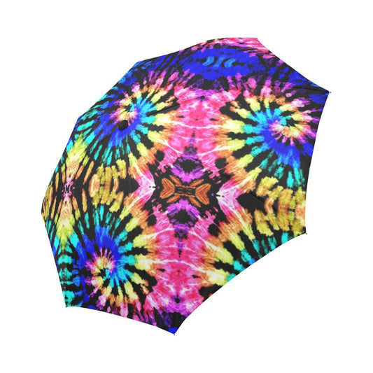 Tie Dye Rainbow Design Print Automatic Foldable Umbrella