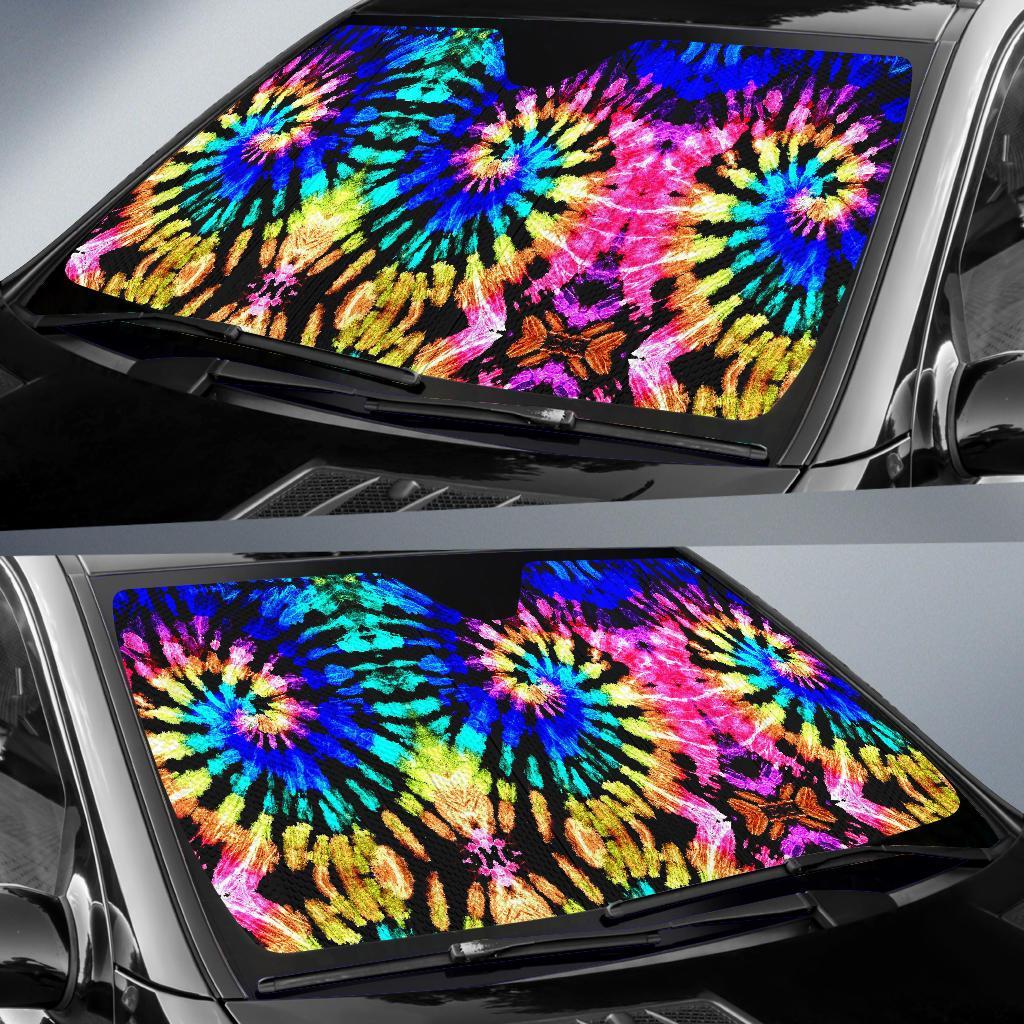 Tie Dye Rainbow Design Print Car Sun Shade For Windshield