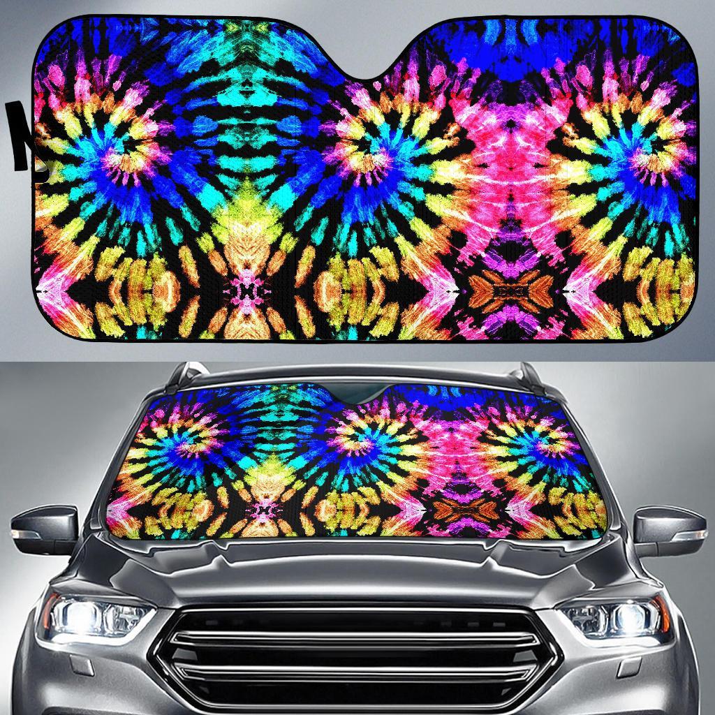 Tie Dye Rainbow Design Print Car Sun Shade For Windshield