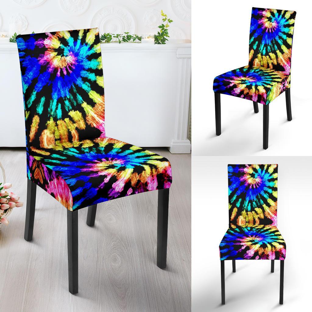 Tie Dye Rainbow Design Print Dining Chair Slipcover-JTAMIGO.COM
