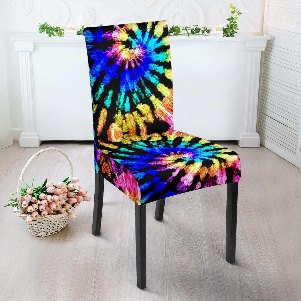 Tie Dye Rainbow Design Print Dining Chair Slipcover-JTAMIGO.COM