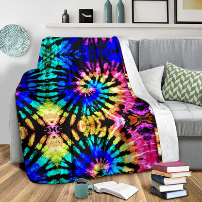 Tie Dye Rainbow Design Print Fleece Blanket